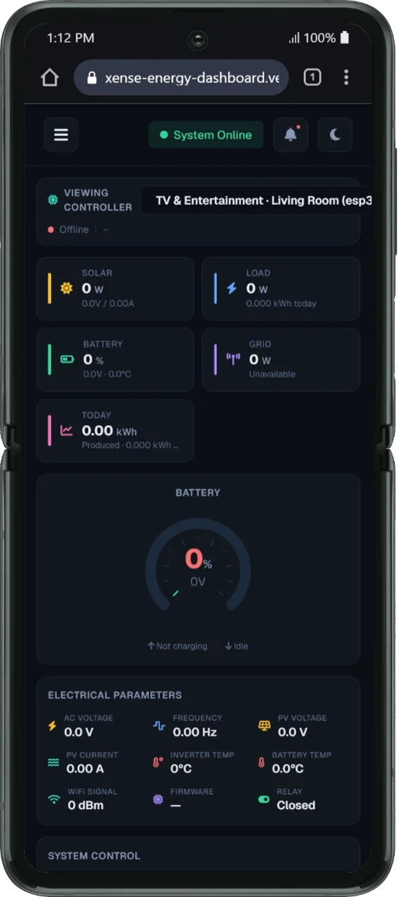 Xense Live Mobile Dashboard on Galaxy Z Flip